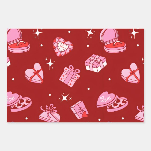 Cajas de regalos de San Valentín Papel de envolver (Anverso)