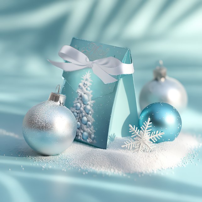 Cajas Elegantes de Favoritos Navideños en Azul Hie (Whimsical Winter Wonderland Azure Blue Festive Christmas Favor Boxes )