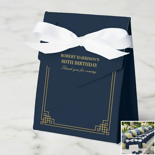 Cajas Favor Navy Chic Dorado Art Déco Cumpleaños 8 (SEE FULL SUITE AT BOTTOM)
