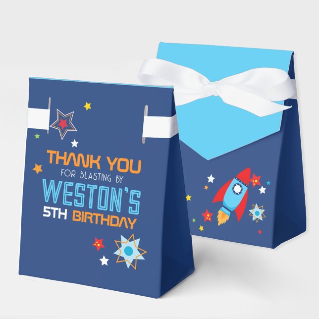Cajas Favoritas Azules de la Marina de Cohetes del (Outer Space Rocket Navy & Blue Gift Favor Boxes)
