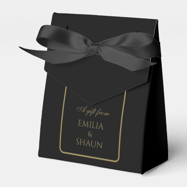 Cajas favoritas clásicas de bodas negras y de oro (Front Side)