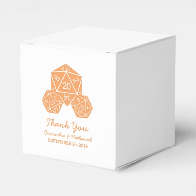 Cajas favoritas de boda de naranja D20 dados (Costado Anverso)