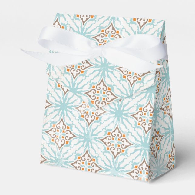 Cajas favoritas de boda Icy Blue y Tan Damask (Front Side)