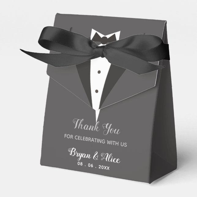 Cajas favoritas de bodas tuxedo (Black Bow) (Front Side)