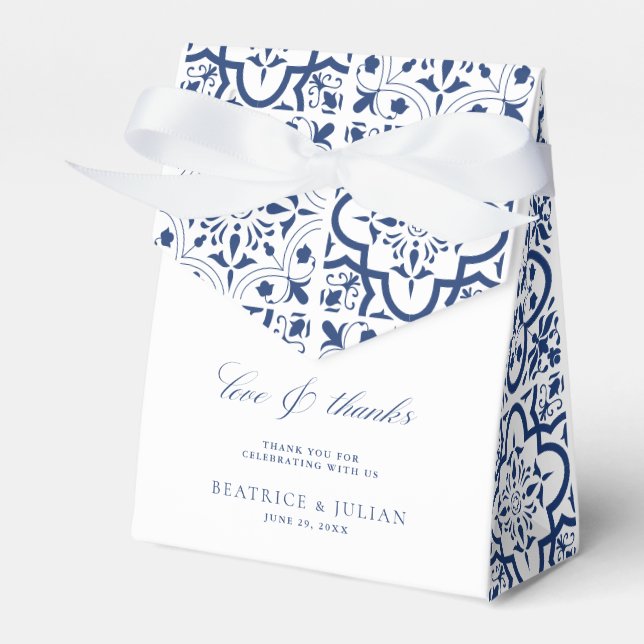 Cajas favoritas de casamiento azul mediterráneo en (Front Side)