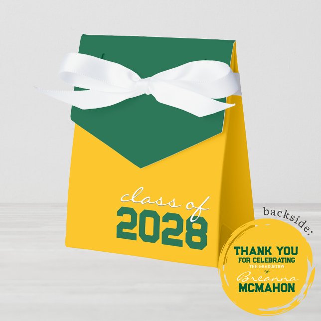 Cajas favoritas de graduación doradas y verdes (Golden Yellow and Green Chalkboard Graduation Personalized Favor Boxes)