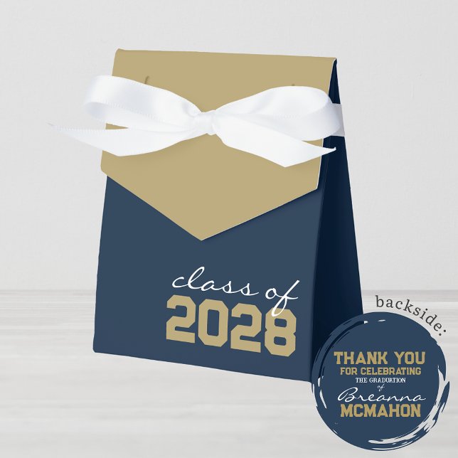 Cajas favoritas de oro azul y bronce de la Marina (Navy Blue and Taupe Gold Graduation Favor Gift Boxes for any Class Year)