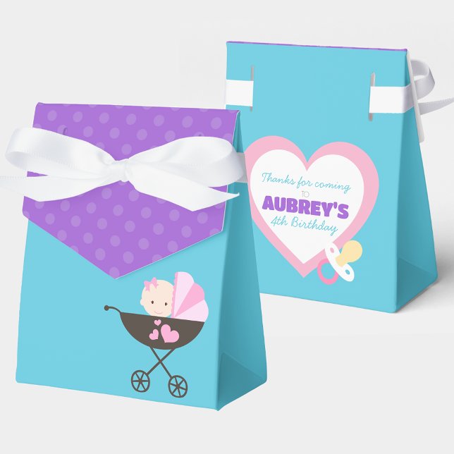 Cajas favoritas de regalo de regalo para muñeca az (Teal Blue and Purple Polka Dot Baby Doll Birthday Party Favor Boxes)