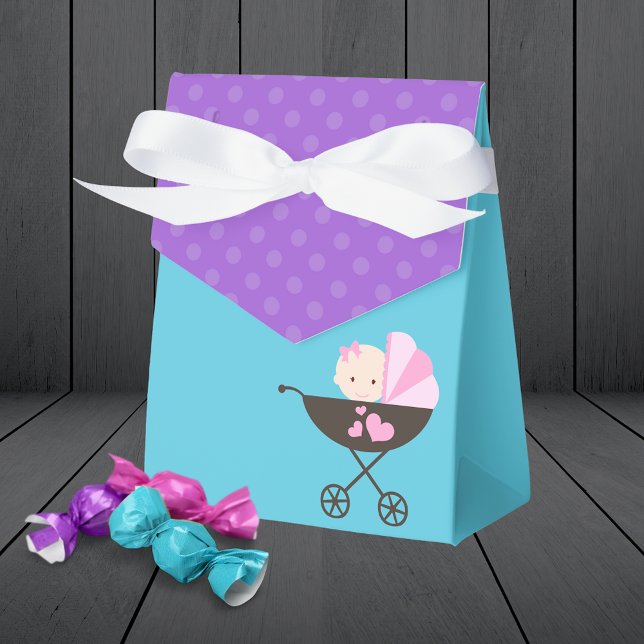 Cajas favoritas de regalo de regalo para muñeca az (Teal Blue and Purple Polka Dot Baby Doll Birthday Party Favor Boxes)