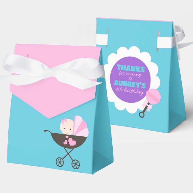 Cajas favoritas de regalo para bebé verde azulada  (Teal Blue and Pink Baby Doll Birthday Party Favor Boxes)