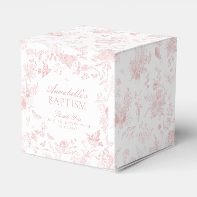 Cajas favoritas del bautismo floral rosado De Jouy (Reverso Costado)