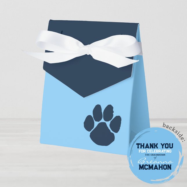 Cajas favoritas para la graduación con huella de a (Pawprint Navy Blue and Light Baby Blue Favor Gift Boxes with Personalized Backside)