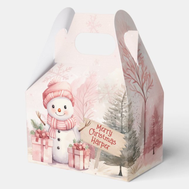 Cajas Fiestas de Navidades de Snowman rosados (Anverso)