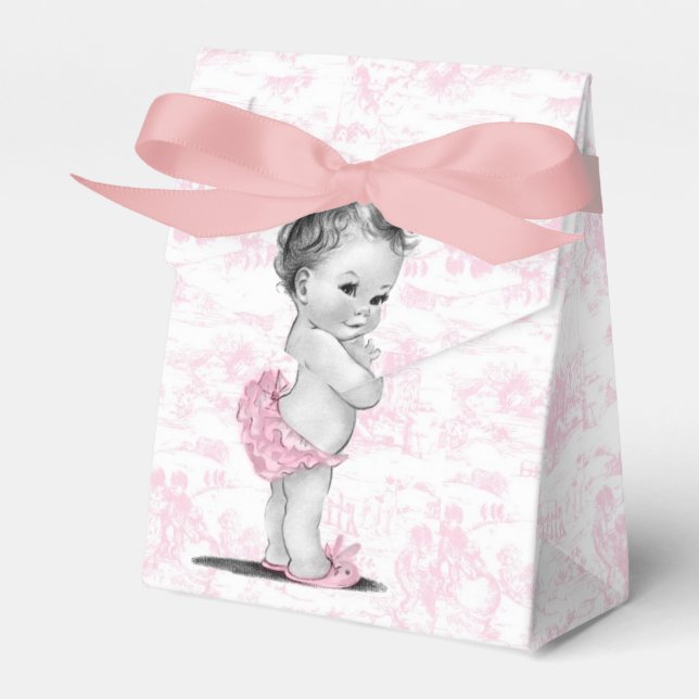 Cajas para favores de baby shower con toile rosa (Front Side)