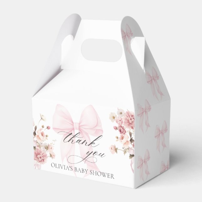 Cajas para Recuerdos de Baby Shower con Lazo Rosa  (Front Side)