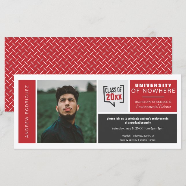 Cajas rojas e invitación para graduación de fotos (Anverso / Reverso)