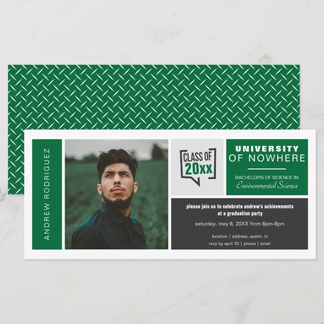 Cajas verdes e invitación para graduación amplia d (Anverso / Reverso)