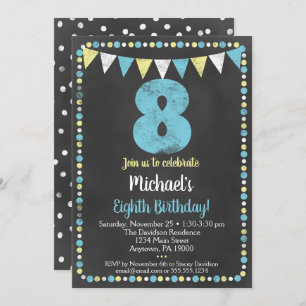 Cajón amarillo azul 8 Invitación de cumpleaños