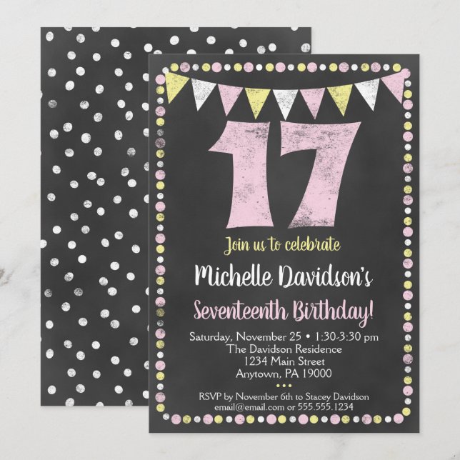 Cajón amarillo rosa Invitación a los 17 años (Anverso / Reverso)