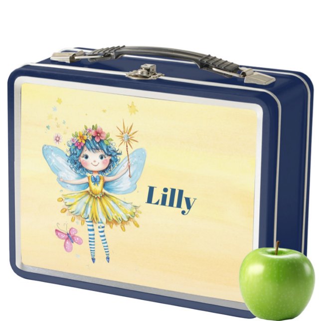 Cajón de almuerzo Metalizado para niños de leche c (Cute Yellow Fairy Kids Metal Lunch Box – Personalized Whimsical Lunch Box for School or Picnic

)