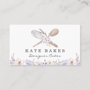 Cake Baking Chef Floral Watercolor Tarjeta de pres