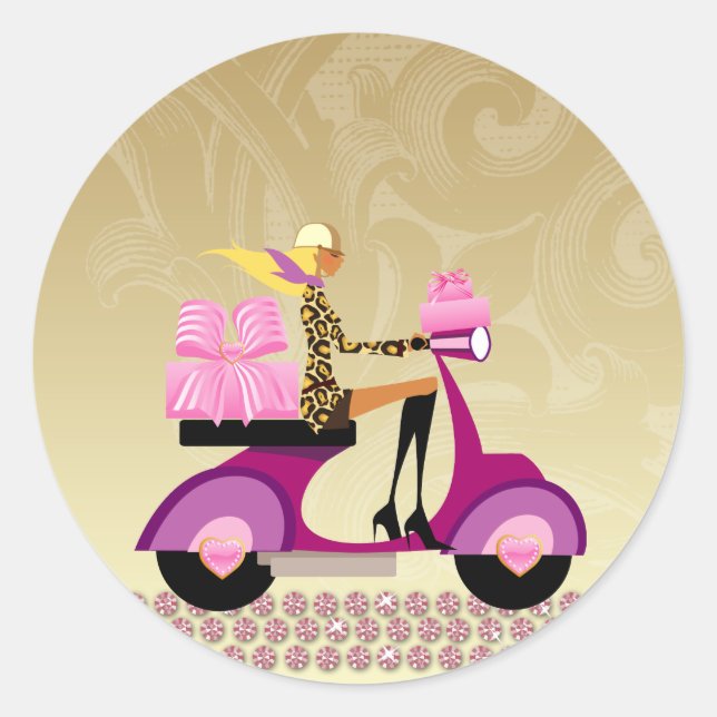 Cake Box Bakery Scooter Chicas Pegatinas (Anverso)