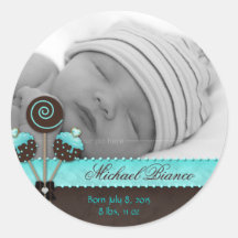 Cake Pops Baby Boy Pegatina Blue Brown Candy