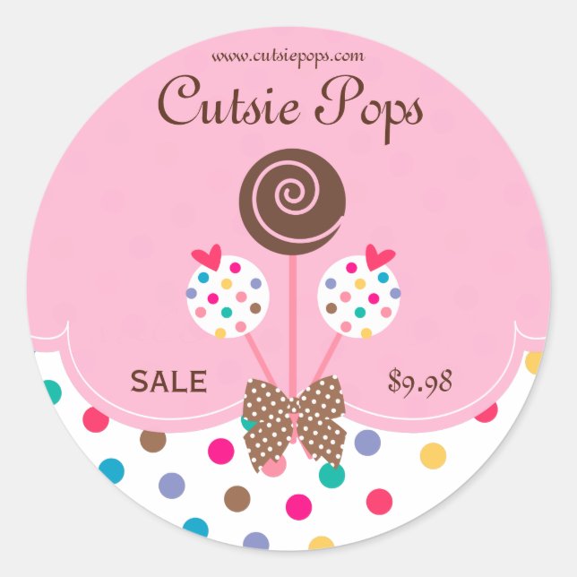 Cake Pops Pegatinas Bakery Cute Dots Pink Chocolat (Anverso)