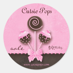 Cake Pops Pegatinas Panadería Vintage Marrón Rosa