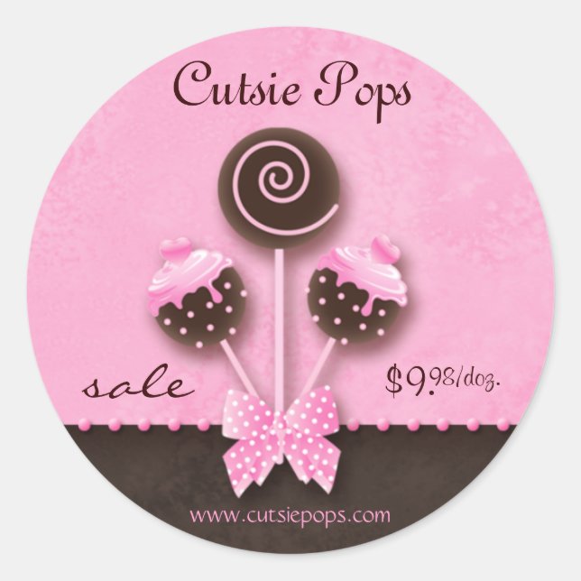 Cake Pops Pegatinas Panadería Vintage Marrón Rosa (Anverso)