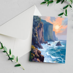 Cala al acantilado Tarjeta de acuarela de océano