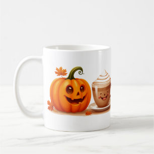 Calabaza Alegre Con Taza De Café Comodidad De Otoñ