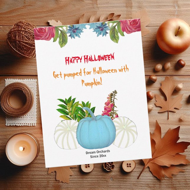 Calabaza azul blanca de otoño acuarela Verdor flor (White Blue Fall Pumpkin Watercolor Floral Greenery)