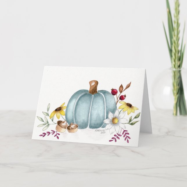Calabaza azul caída en blanco Tarjeta de Acción de (Anverso)