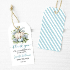 Calabaza azul niño bebé ducha etiqueta de agradeci