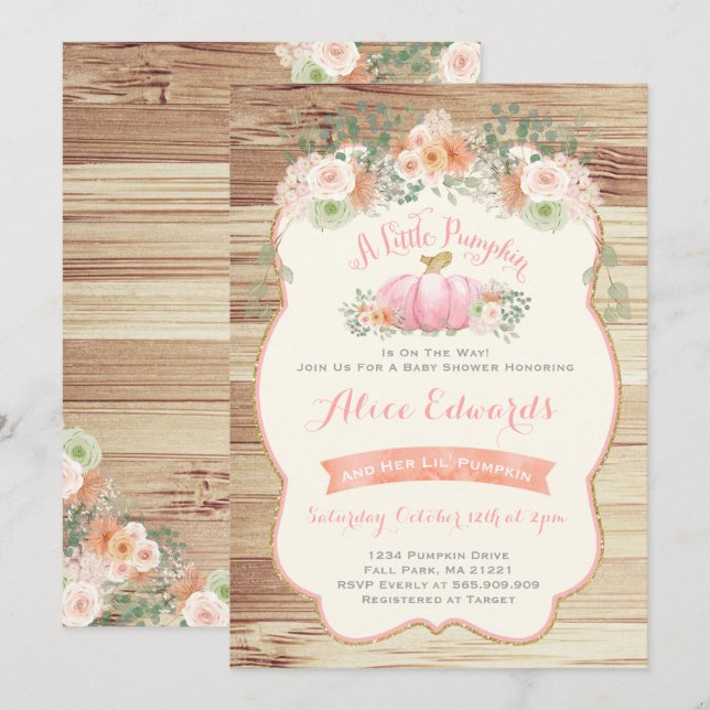 Calabaza Baby Shower Invitación Calabaza Rústica (Anverso / Reverso)