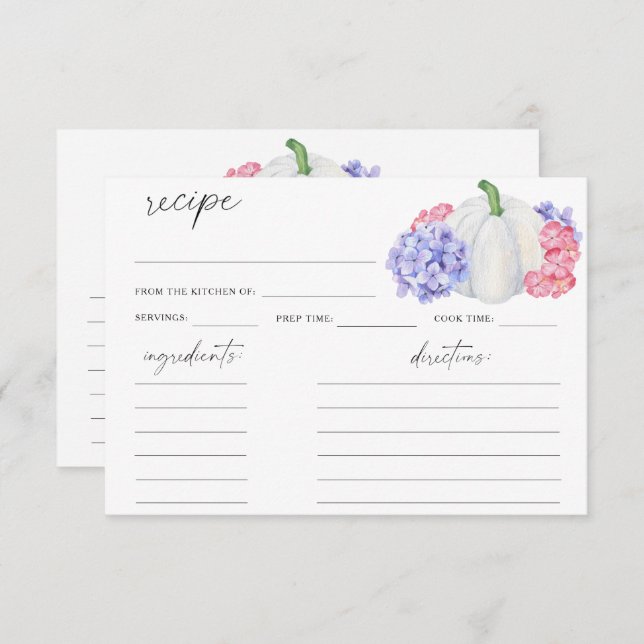 Calabaza blanca acuarela - tarjeta de receta (Anverso / Reverso)