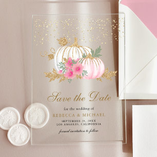 Calabaza Blanca Floral Rosa Tarjeta de Guardar la 