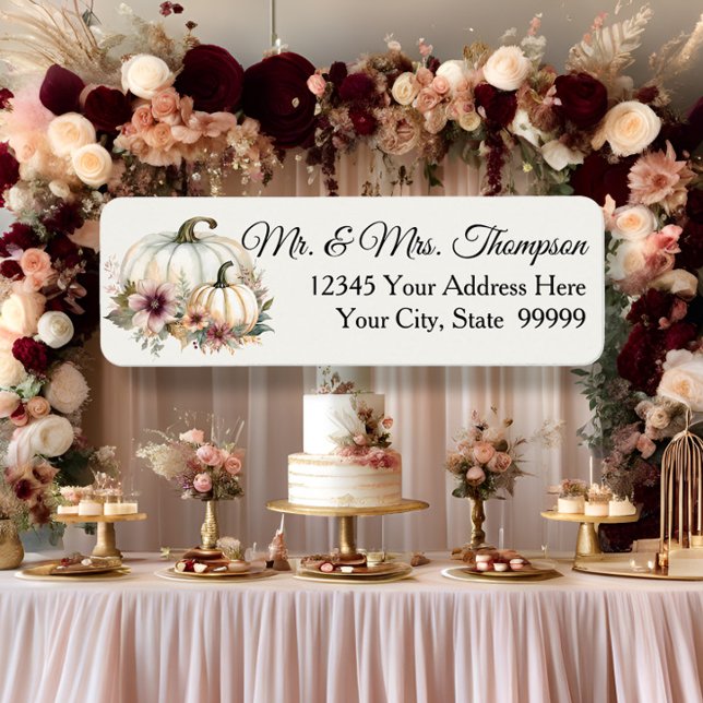 Calabaza Blanca Otoñal Floral Borgoña Etiqueta de  (Subido por el creador)