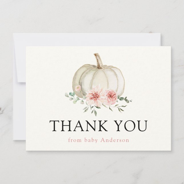 Calabaza blanca y flores rosadas gracias (Anverso)