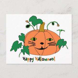 Calabaza cara de gato Feliz postales de Halloween