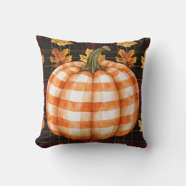 Calabaza comprobada en la almohada de hojas de oto (Anverso)