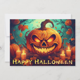 Calabaza con cara de miedo entre velas, Halloween
