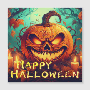 Calabaza con cara de miedo entre velas, Halloween