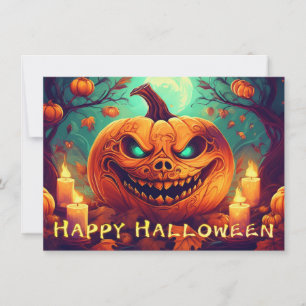 Calabaza con Cara de Terror entre Velas, Halloween