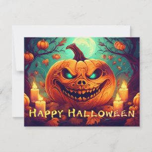 Calabaza con Cara de Terror entre Velas, Halloween