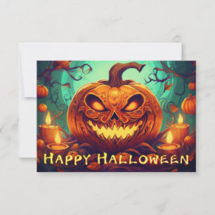 Calabaza con Cara de Terror entre Velas, Halloween