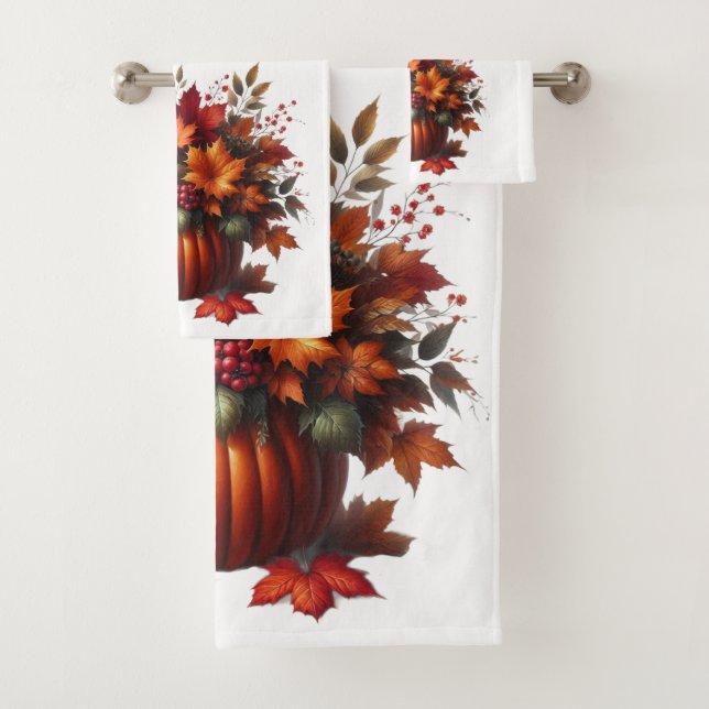 Calabaza con decoración de hojas de otoño- (In situ)