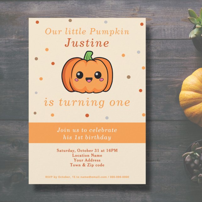 Calabaza Cuta Invitación al primer cumpleaños (Cute Pumpkin 1st Birthday Invitation )