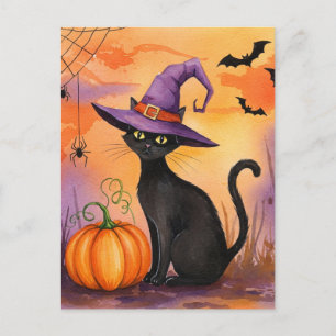 Calabaza de arañas de gato negro bate postal de Ha